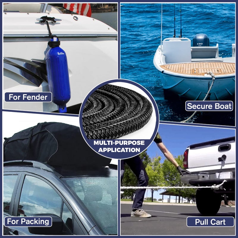 ACY Marine خط ربط رصيف نايلون مزدوج مضفر من ACY البحرية (أسود، 5/8 بوصة × 35 قدم) - Image 5